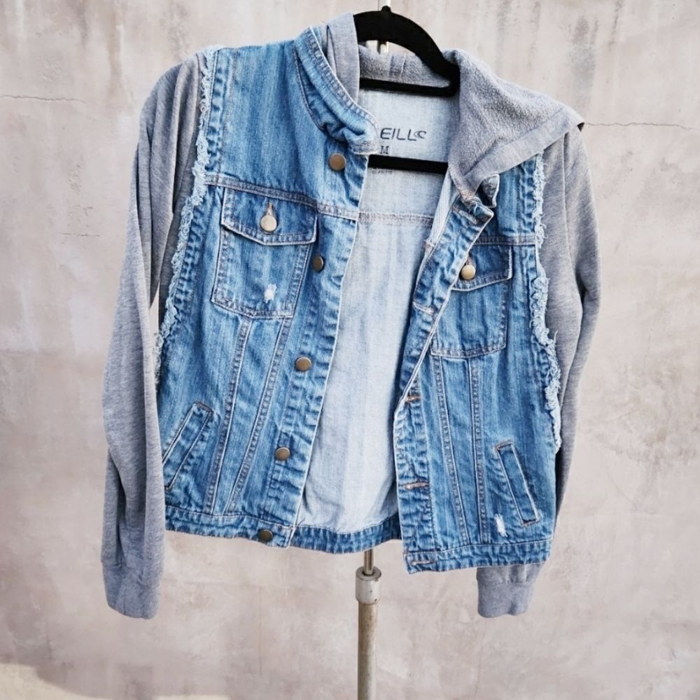 Oneil faux layered denim and fleece jacket